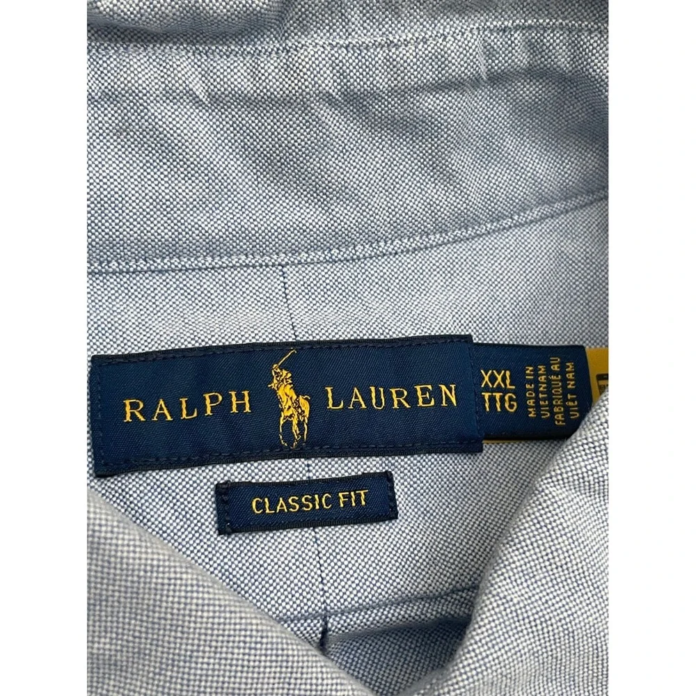 Ralph‎ Lauren Oxford Button Down Shirt XXL Blue Iconic Classic Fit Flesh Pony